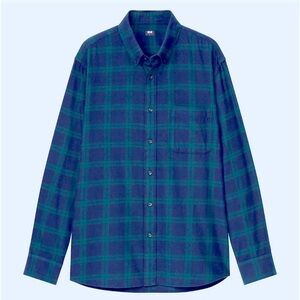 Uniqlo Men’s Blue Green Plaid Long Sleeve Flannel Button Down, XL